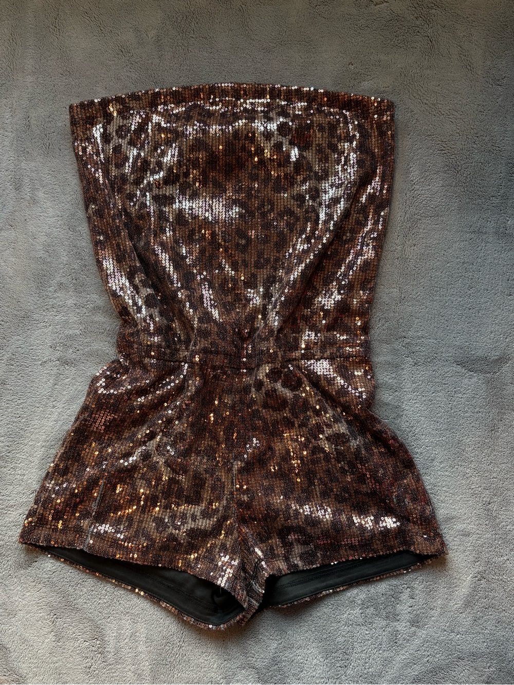 Vintage 2b Bebe Sequin Leopard Print Strapless Romper Small